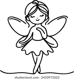 Fairy in Continuous Line Art. Continuous line drawing, abstract and minimalist lineart design. Vector illustration.