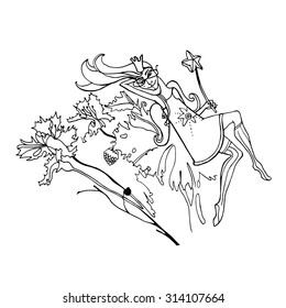 Fairy and cornflowers. Hand drawn vector illustration.