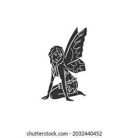 Fairy Creature Icon Silhouette Illustration. Fairytale Magical Vector Graphic Pictogram Symbol Clip Art. Doodle Sketch Black Sign.