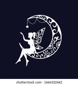 fairy and crescent moon cut file illustration svg