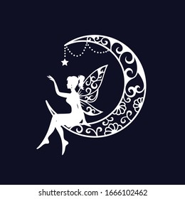 fairy and crescent moon cut file illustration