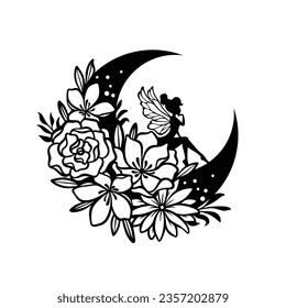 Fairy and crescent moon cut file illustration svg