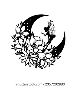 Fairy and crescent moon cut file illustration svg