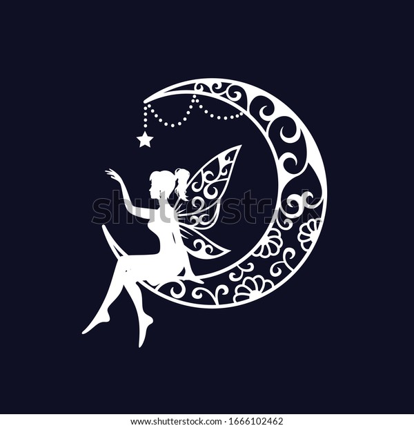 妖精と三日月の月のカットファイルイラスト のベクター画像素材 ロイヤリティフリー