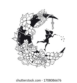 fairy and crescent moon illustration svg