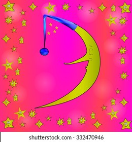 Fairy crescent wearing nightcap, vector image