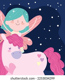 fairy cute and unicorn cartoon