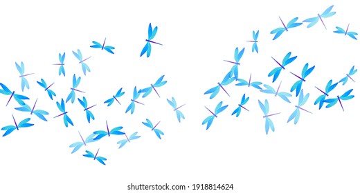 Fairy cyan blue dragonfly flat vector illustration. Summer ornate damselflies. Simple dragonfly flat children wallpaper. Delicate wings insects graphic design. Fragile creatures