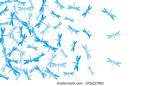 Fairy cyan blue dragonfly flat vector background. Spring vivid insects. Simple dragonfly flat baby illustration. Tender wings damselflies graphic design. Tropical creatures