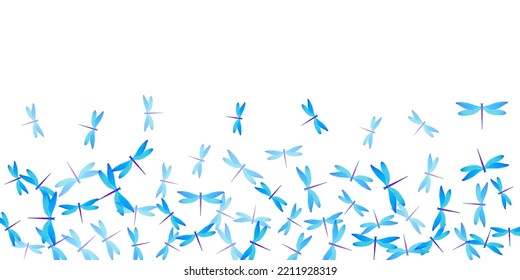 Fairy cyan blue dragonfly flat vector background. Summer cute damselflies. Simple dragonfly flat fantasy wallpaper. Sensitive wings insects patten. Fragile beings