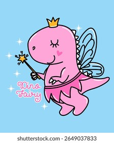 Fairy dinosaur illustration with magic wand