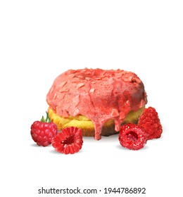 Mehl mit Himbeerglasur. Nicht mit Himbeere, Low-Poly. Köstlicher Nachtisch mit Glasur. Lecker Donut. Vektorgrafik. Mit Himbeerglasur in Triangulationstechnik abgeben.