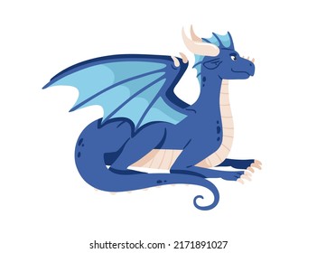 Fairy dragon, baby character. Cute fairytale dinosaur, mythology dino animal with wings. Magic fantasy reptile, funny adorable monster. Flat cartoon vector illustration isolated on white background