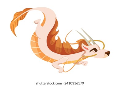 Fairy Dragon as Horned Legendary Creature Vector Illustration