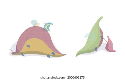Fairy Dragon with Small Wings Playing with Its Cub Vector Set
