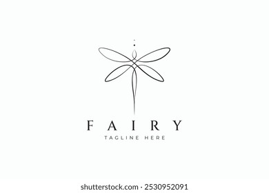 Fairy or Dragonfly Silhouette Shape Abstract Logo Beauty Fashion Jewelry Brand Identity