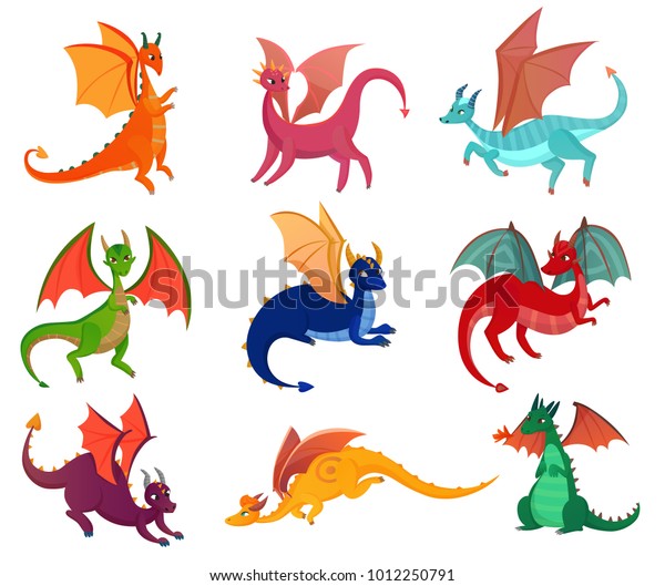 Fairy Dragons Set Flat Isolated Images Stock Vector (Royalty Free ...