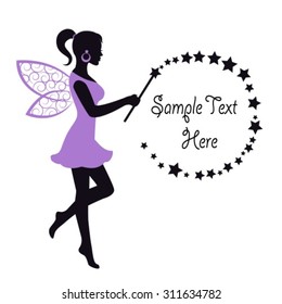 Fairy in a dress with wings and waving a magic wand on a white background