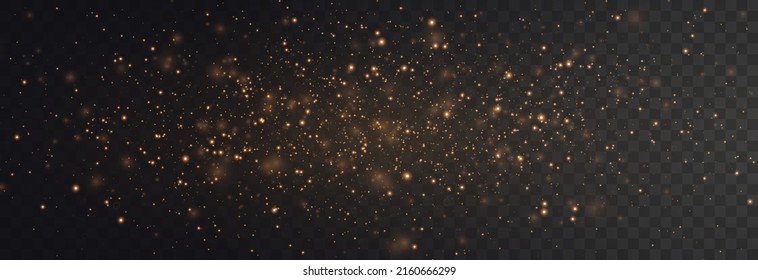 Fairy dust sparks and golden stars shine with special light. Sparkling magical dust particles. Dust sparks glitter. Christmas abstract stylish light effect. Dusty shine light. Vector light on png