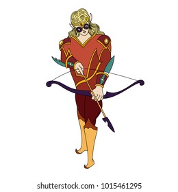 a fairy elf archer pulling an arrow in a military ammunition vector illustration with a contour in a cartoon style