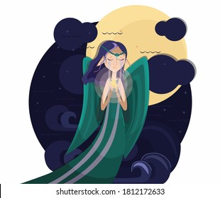 El elfo de hadas llorando bajo la luna
