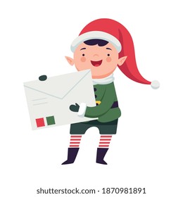 Elf de hadas en Sombrero Rojo e Ilustración del vector de sobre grande paro con paro a rayas