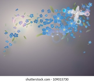 Fairy floral background with butterfly / Vector