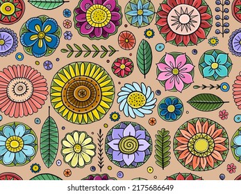 Fairy floral mandala background. Magic garden art. Seamless pattern for your design