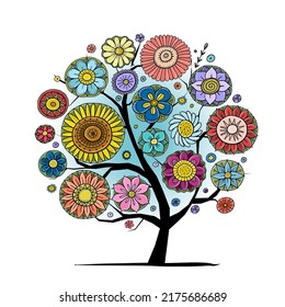 Fairy floral mandalas. Magic garden art. Concept tree for your design