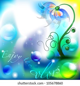 Fairy flower in a blue and green color shades background with space for Text