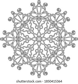 fairy flower. circular black-and-white contour ornament. coloring, embroidery, pattern, print.