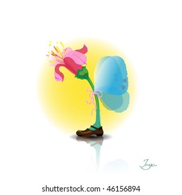 Fairy flower with wings and one boot