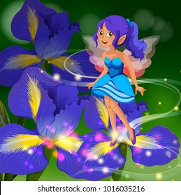 Fairy flying around flower garden illustration