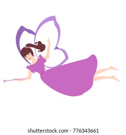 Fairy flying. Color fairy with a magic wand. Vector illustration of Fairy with a magic wand isolated on white background.