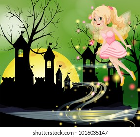 Fairy flying at night with wand