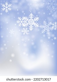 Luftfliegender Schnee fliegt Muster. Wintertime-Steck-Freeze-Elemente. Schneewetter weißer blauer Tapete. Lebhaftes Schneeflocken-Weihnachtsthema. Schneekalte Saisonlandschaft.