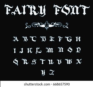 Fairy font - Vintage font - White vector  font with blue outline 
