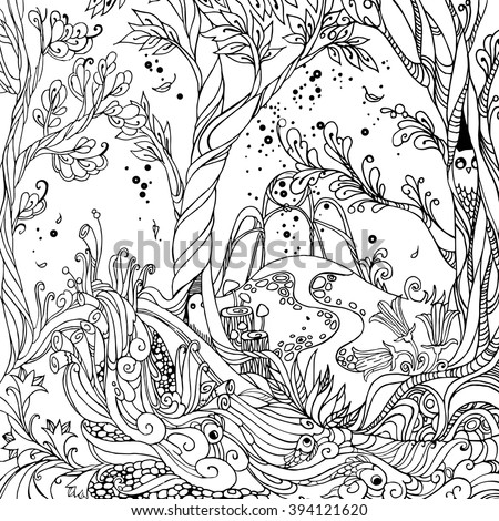 fairy forest adult coloring page vector stock vector