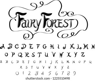 Fairy Forest  - Vintage handwritten calligraphy font. Alphabet letters, Numbers and Symbols