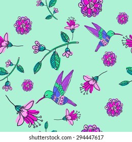 fairy garden. hand drawn seamless pattern