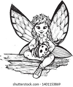 fairy girl with a beetle in her hands