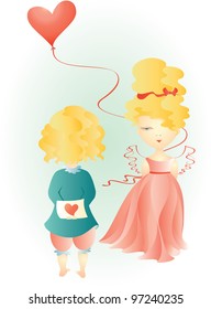Fairy girl and boy with hearts
