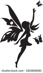 Fairy girl fairy drawing in the children's room  the shadow Princess and butterflies  cartoon character and wings
