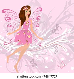 Fairy girl on a romantic floral background