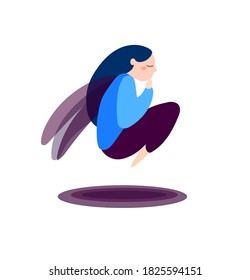 
fairy girl with purple wings sits above water like a drop