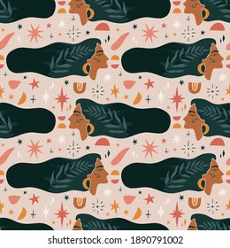 Fairy girls seamless pattern. Nature organic concept.