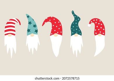 Fairy gnomes in New Year's hats. Christmas gnomes