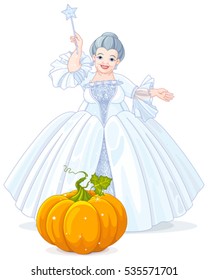 Fairy godmother making magic pumpkin carriage
