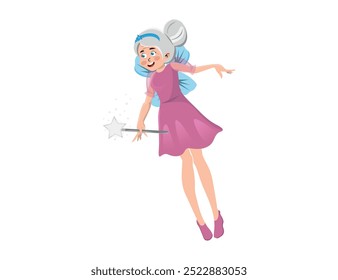 fairy godmother, vector illustration of an elderly woman in a fairy outfit. white isolated background