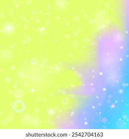 Fairy Gradient. Green Girl Invitation. Rainbow Background. Holographic Girlish Effect. Yellow Abstract Hologram. Pink Fantasy Pattern. Unicorn Texture. Stars Fairy Gradient.